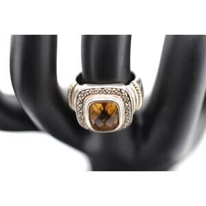 SLV 925 Sterling 14K Gold Diamond Citrine Ring Size 7.75
